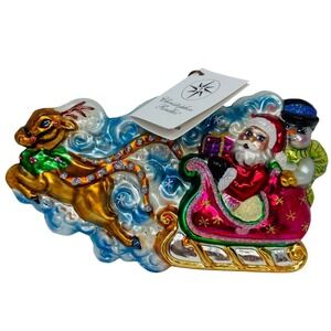 Christopher Radko Nick N Frosty Flyin High Santa Sleigh Glass Ornament 00-139-0